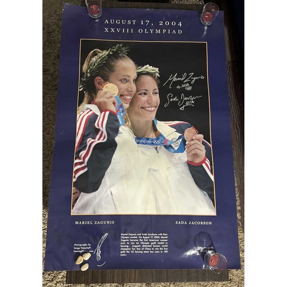 Fencing Poster XXVIII Olympiad 2004. Mariel Zagunis and Sada Jacobson signed